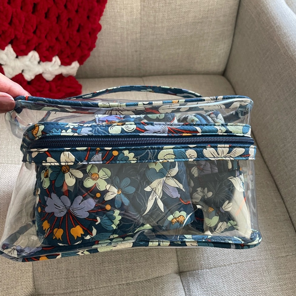 Vera Bradley Blue and White Floral Cosmetic Bag set with Durable Fabric